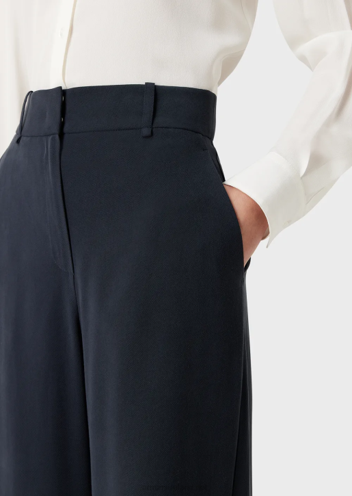 Women 086V270 Fluid Gabardine Palazzo Trousers Armani Azure