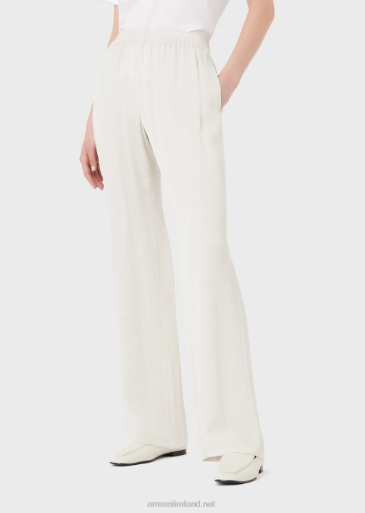 Women 086V273 Froisse Jacquard Cupro Blend Trousers With Elasticated Waist Armani Light Gray
