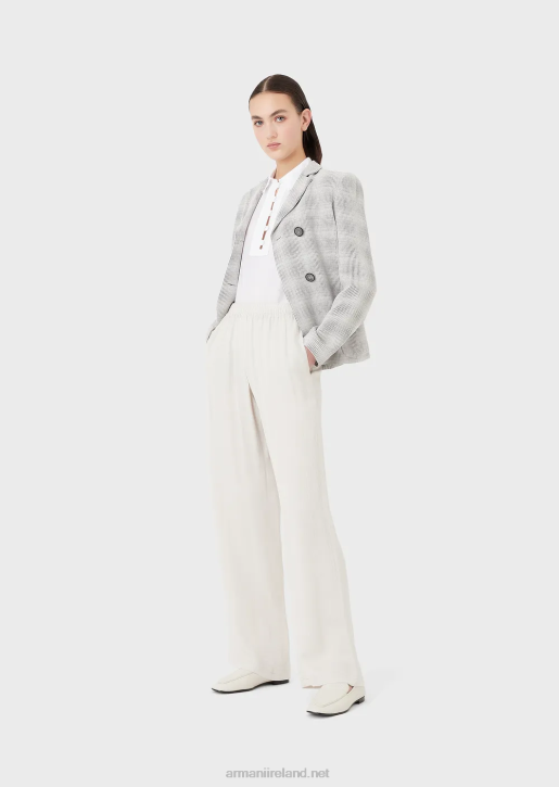 Women 086V273 Froisse Jacquard Cupro Blend Trousers With Elasticated Waist Armani Light Gray