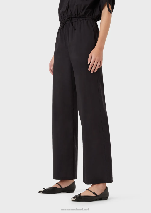 Women 086V274 Poplin Palazzo Trousers With Drawstring Armani Black