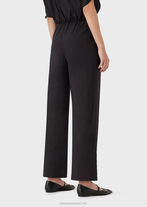 Women 086V274 Poplin Palazzo Trousers With Drawstring Armani Black
