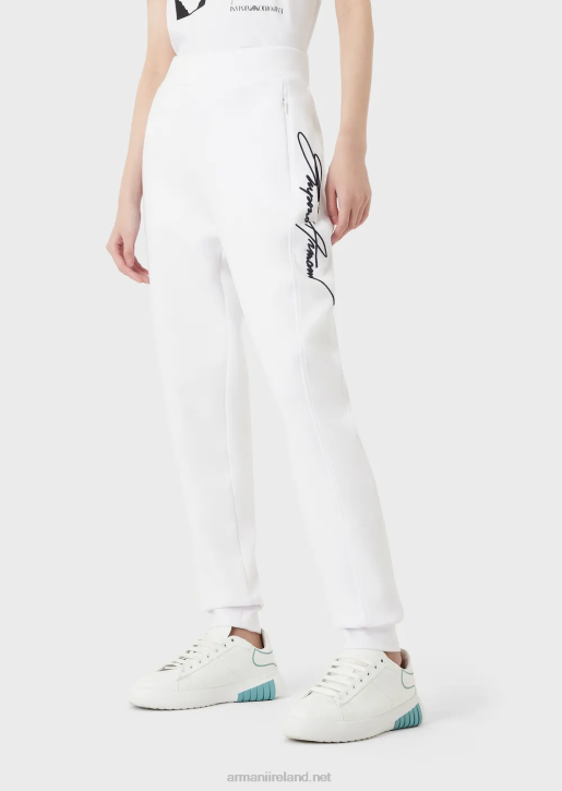 Women 086V281 Joggers With Embossed Signature Logo Embroidery Armani White