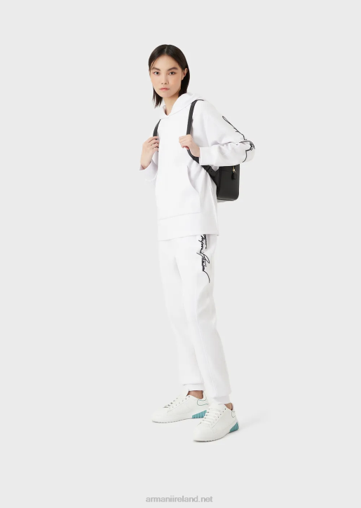 Women 086V281 Joggers With Embossed Signature Logo Embroidery Armani White