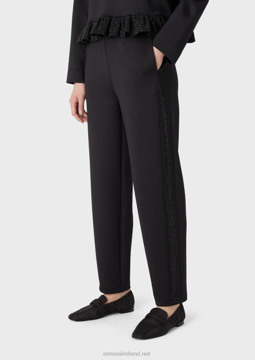 Women 086V288 Scuba-Fabric Trousers With Rhinestone Band Armani Black