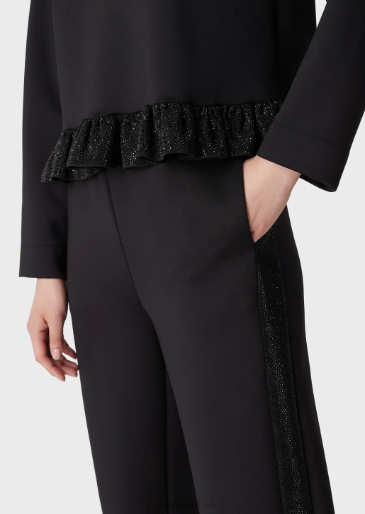 Women 086V288 Scuba-Fabric Trousers With Rhinestone Band Armani Black