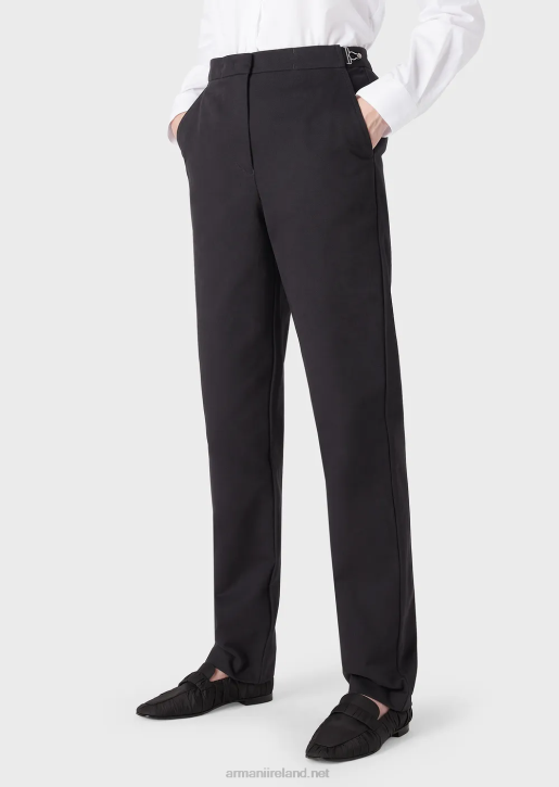 Women 086V289 Polished Cotton Trousers With Hooks Armani Navy Blue