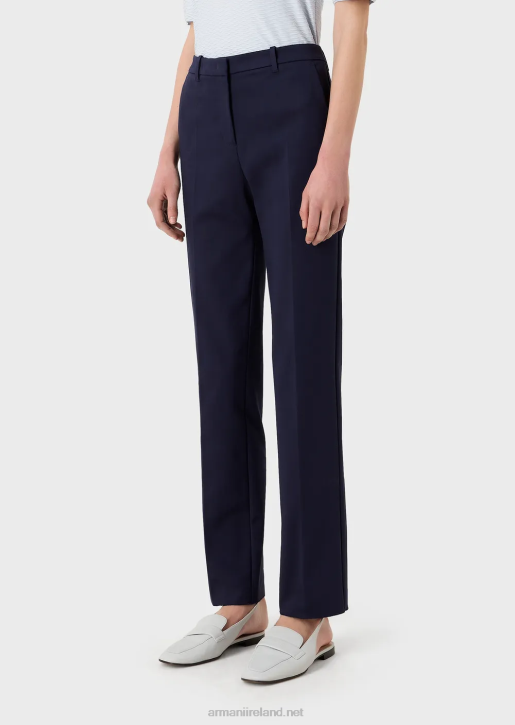 Women 086V290 Stretch Couture-Cotton Slim Trousers Armani Navy Blue