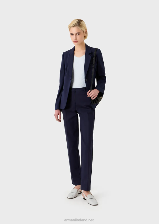Women 086V290 Stretch Couture-Cotton Slim Trousers Armani Navy Blue