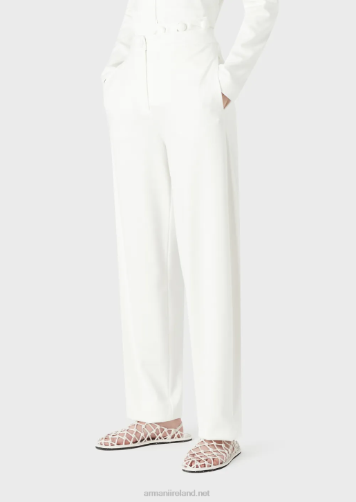 Women 086V294 Milano-Stitch Fabric Oval-Leg Trousers Armani White