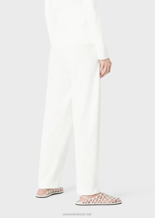 Women 086V294 Milano-Stitch Fabric Oval-Leg Trousers Armani White