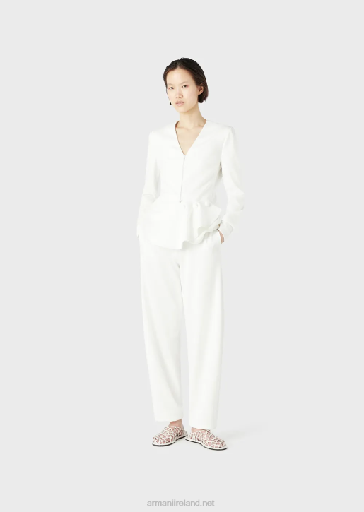Women 086V294 Milano-Stitch Fabric Oval-Leg Trousers Armani White
