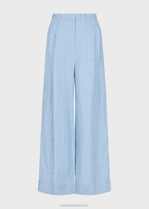 Women 086V295 Jaspe-Linen Trousers With Elasticated Waist And Turn-Ups Armani Azure