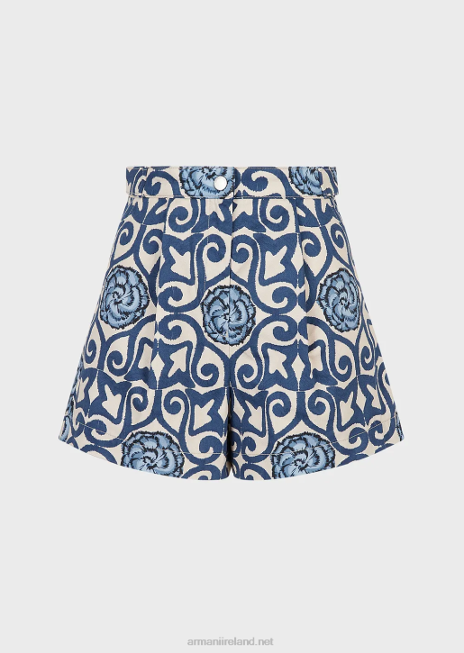 Women 086V297 Sustainable Collection Organic Twill Shorts With Darts In An All-Over Print Armani Print