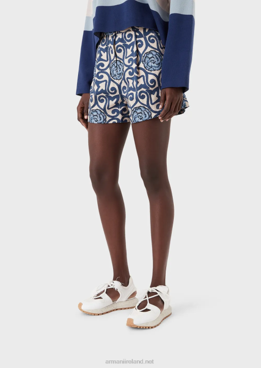 Women 086V297 Sustainable Collection Organic Twill Shorts With Darts In An All-Over Print Armani Print