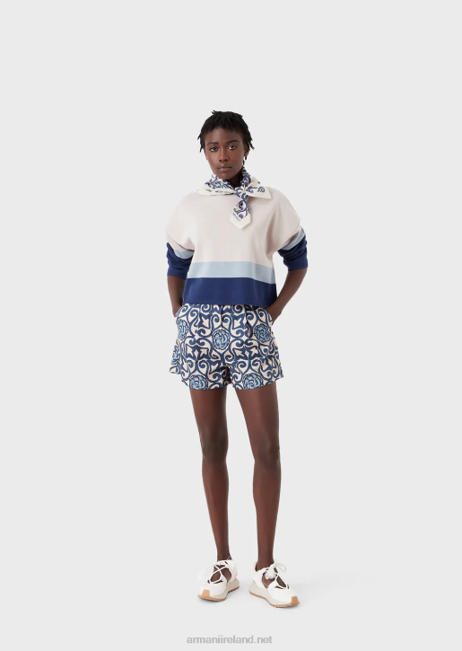 Women 086V297 Sustainable Collection Organic Twill Shorts With Darts In An All-Over Print Armani Print