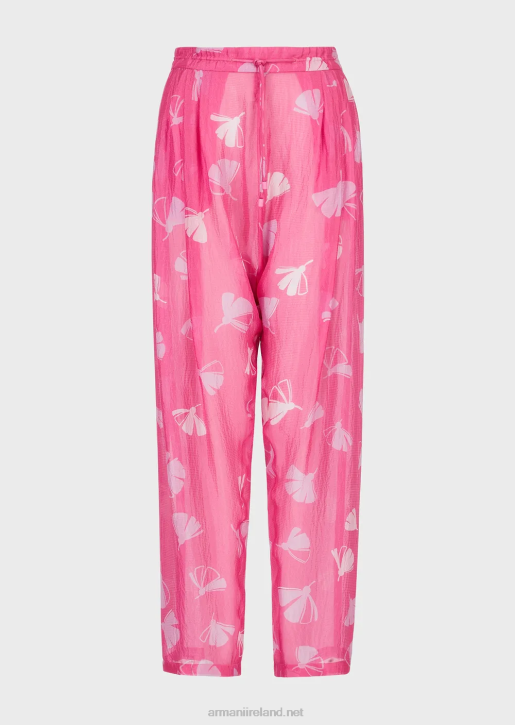 Women 086V302 Drawstring Darted Jodhpurs In A Ginkgo-Print Silk Seersucker Armani Pattern