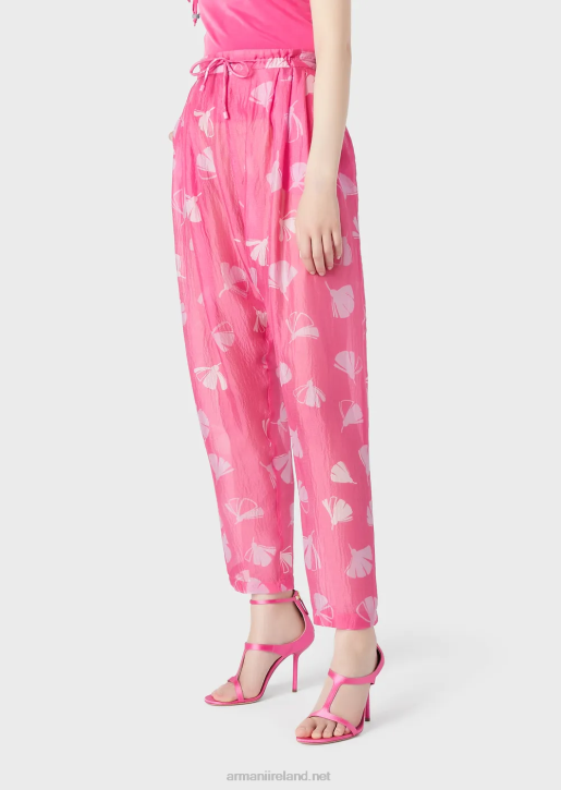 Women 086V302 Drawstring Darted Jodhpurs In A Ginkgo-Print Silk Seersucker Armani Pattern