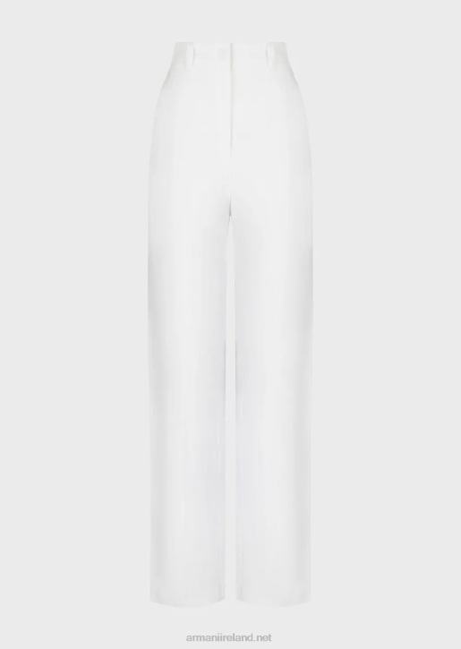 Women 086V317 High-Waisted 7/8 Trousers In A Shantung-Effect Linen Blend Armani White