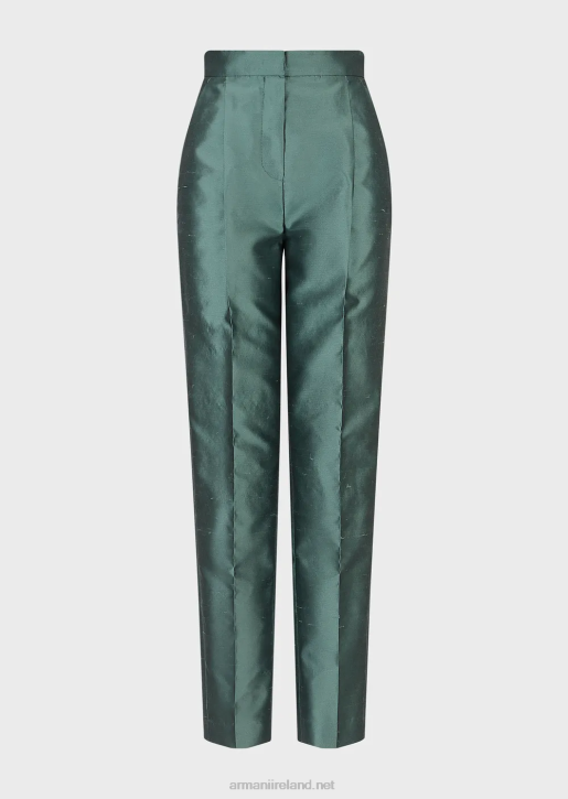 Women 086V318 High-Waisted 7/8 Trousers With Crease In A Shantung-Silk Blend Armani