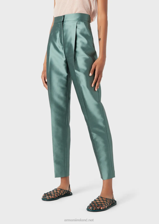 Women 086V318 High-Waisted 7/8 Trousers With Crease In A Shantung-Silk Blend Armani