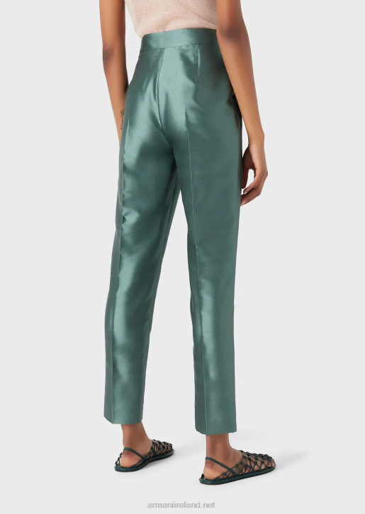 Women 086V318 High-Waisted 7/8 Trousers With Crease In A Shantung-Silk Blend Armani