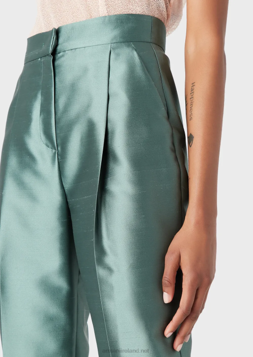 Women 086V318 High-Waisted 7/8 Trousers With Crease In A Shantung-Silk Blend Armani