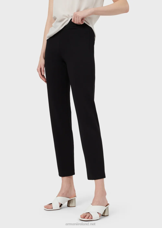 Women 086V320 Slim-Fit Pants In Milano Knit Fabric With Satin Band Armani Black