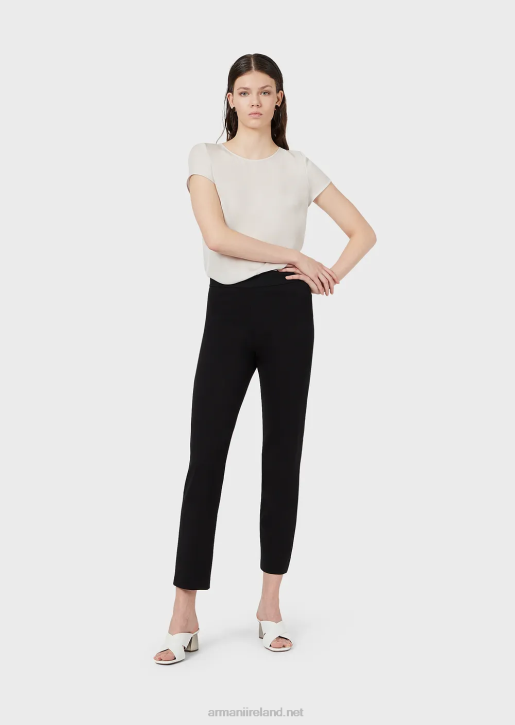 Women 086V320 Slim-Fit Pants In Milano Knit Fabric With Satin Band Armani Black