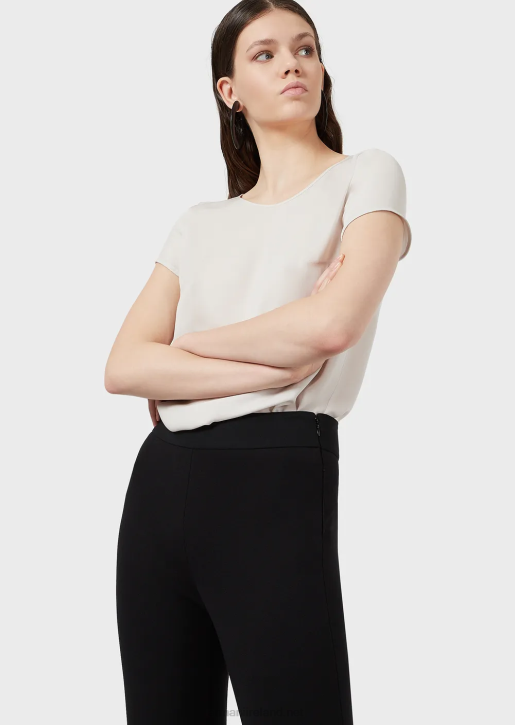Women 086V320 Slim-Fit Pants In Milano Knit Fabric With Satin Band Armani Black