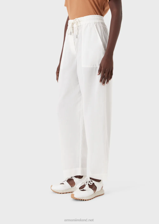 Women 086V322 Sustainable Collection 7/8 Drawstring Trousers In Garment-Dyed Organic Muslin Armani Milky White
