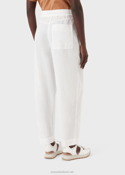 Women 086V322 Sustainable Collection 7/8 Drawstring Trousers In Garment-Dyed Organic Muslin Armani Milky White