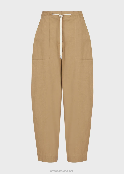 Women 086V323 Sustainable Collection Organic Ripstop 7/8 Drawstring Trousers Armani Caramello