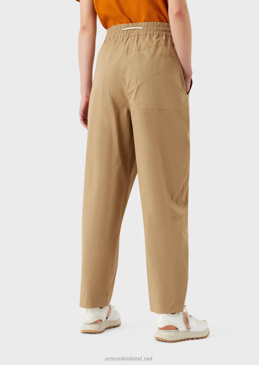Women 086V323 Sustainable Collection Organic Ripstop 7/8 Drawstring Trousers Armani Caramello