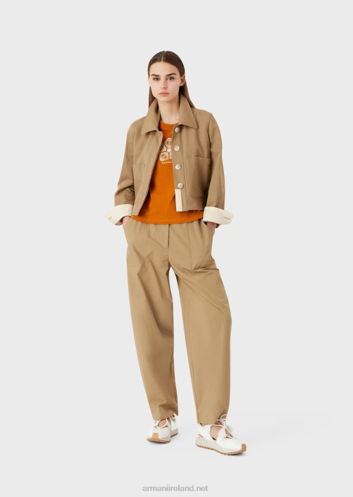 Women 086V323 Sustainable Collection Organic Ripstop 7/8 Drawstring Trousers Armani Caramello