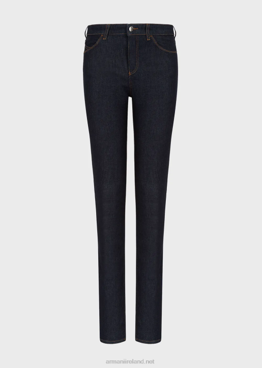 Women 086V399 J18 High-Waisted, Skinny-Leg Jeans In Mercerised Comfort Denim Armani Navy Blue