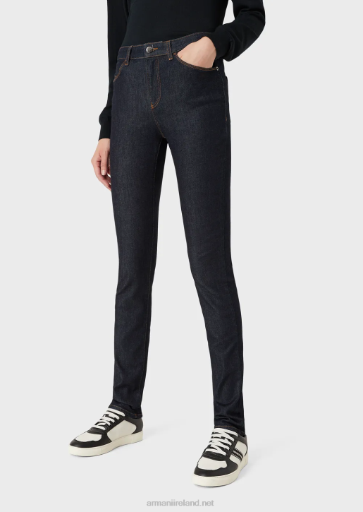 Women 086V399 J18 High-Waisted, Skinny-Leg Jeans In Mercerised Comfort Denim Armani Navy Blue