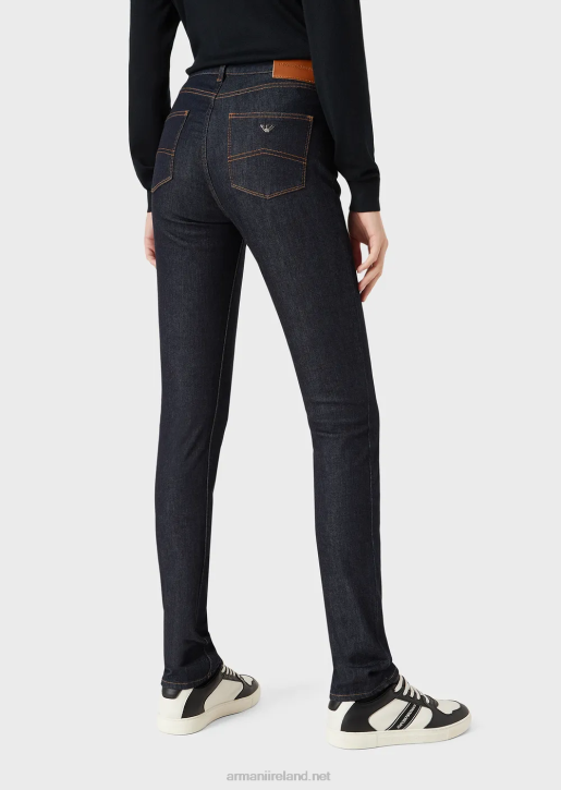 Women 086V399 J18 High-Waisted, Skinny-Leg Jeans In Mercerised Comfort Denim Armani Navy Blue