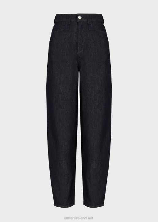 Women 086V400 J86 High-Waisted, Relaxed Leg Jeans In Rinsed Mercerised Denim Armani Dark Blue