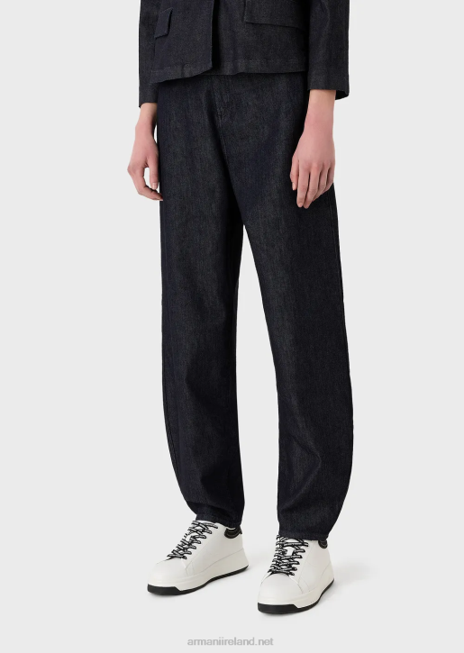 Women 086V400 J86 High-Waisted, Relaxed Leg Jeans In Rinsed Mercerised Denim Armani Dark Blue