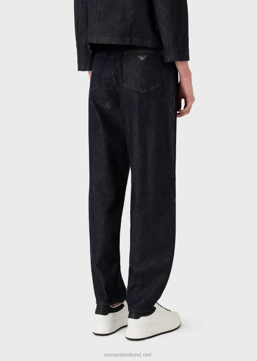 Women 086V400 J86 High-Waisted, Relaxed Leg Jeans In Rinsed Mercerised Denim Armani Dark Blue