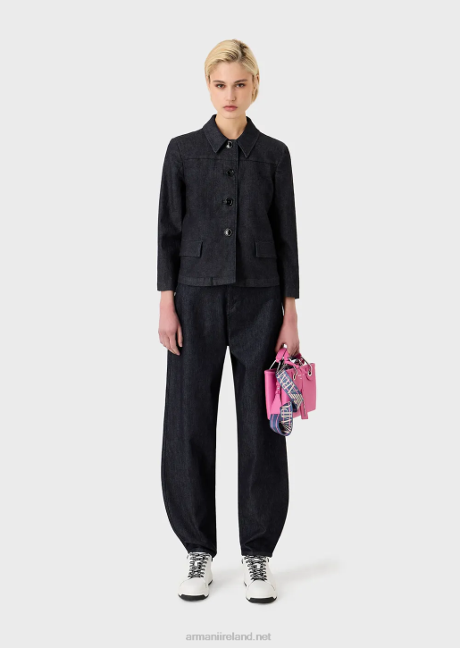 Women 086V400 J86 High-Waisted, Relaxed Leg Jeans In Rinsed Mercerised Denim Armani Dark Blue