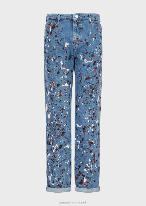 Women 086V402 J15 Medium-Waist, Cropped, Relaxed-Leg, Vintage-Look Denim Jeans With Multicoloured Spots Armani Multicolour