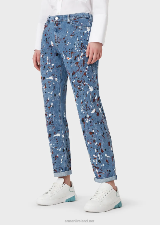 Women 086V402 J15 Medium-Waist, Cropped, Relaxed-Leg, Vintage-Look Denim Jeans With Multicoloured Spots Armani Multicolour