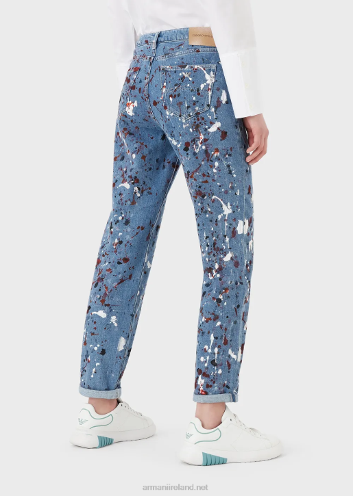 Women 086V402 J15 Medium-Waist, Cropped, Relaxed-Leg, Vintage-Look Denim Jeans With Multicoloured Spots Armani Multicolour