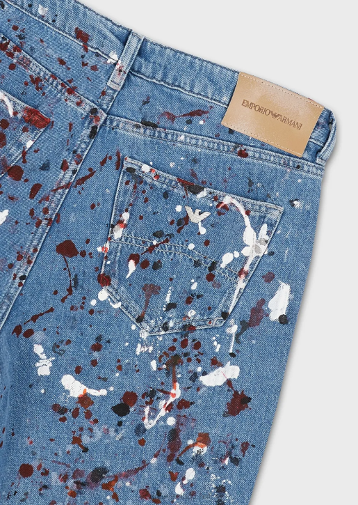 Women 086V402 J15 Medium-Waist, Cropped, Relaxed-Leg, Vintage-Look Denim Jeans With Multicoloured Spots Armani Multicolour