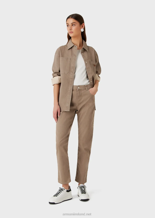 Women 086V403 J36 Medium-Waisted, Straight-Leg Jeans In Natural-Dyed Organic Denim Armani Beige