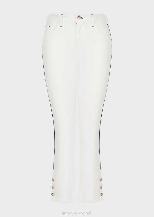 Women 086V416 J1A Medium-Waist, Straight Leg Bull Fabric Jeans With Piping Armani White