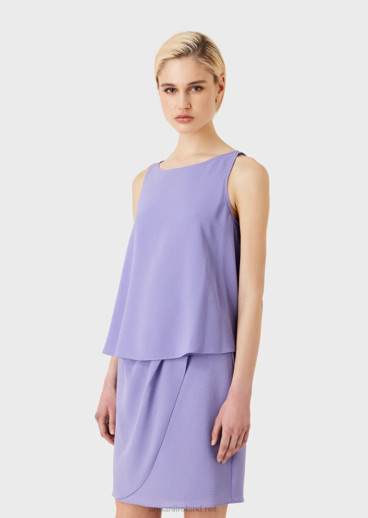 Women 086V343 Flared Top With Back Panels In Granite Fabric Armani Purple