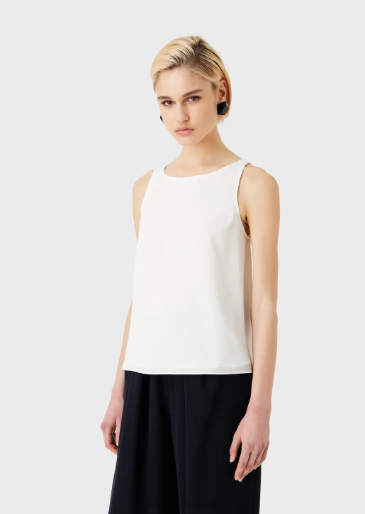 Women 086V344 Flared Top With Back Panels In Granite Fabric Armani White