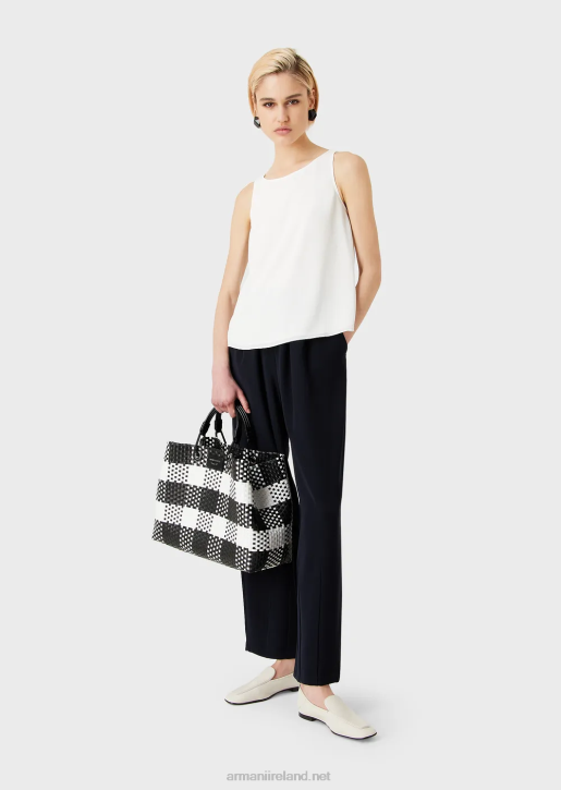 Women 086V344 Flared Top With Back Panels In Granite Fabric Armani White